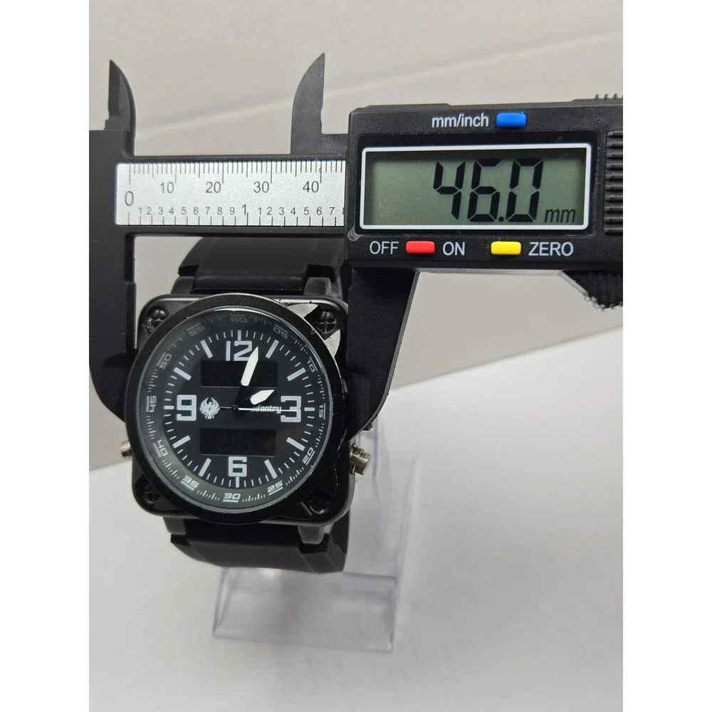 Infantry Night Stealth Ana Digi Square 46mm Mens Watch Black  Alarm New Battery